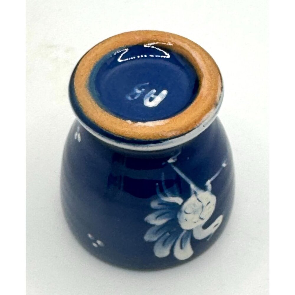 Vintage A. Bulle Dubuis Bosshard Mid-Century Blue "Peacock/Floral" Cup Vase - Picture 2 of 8
